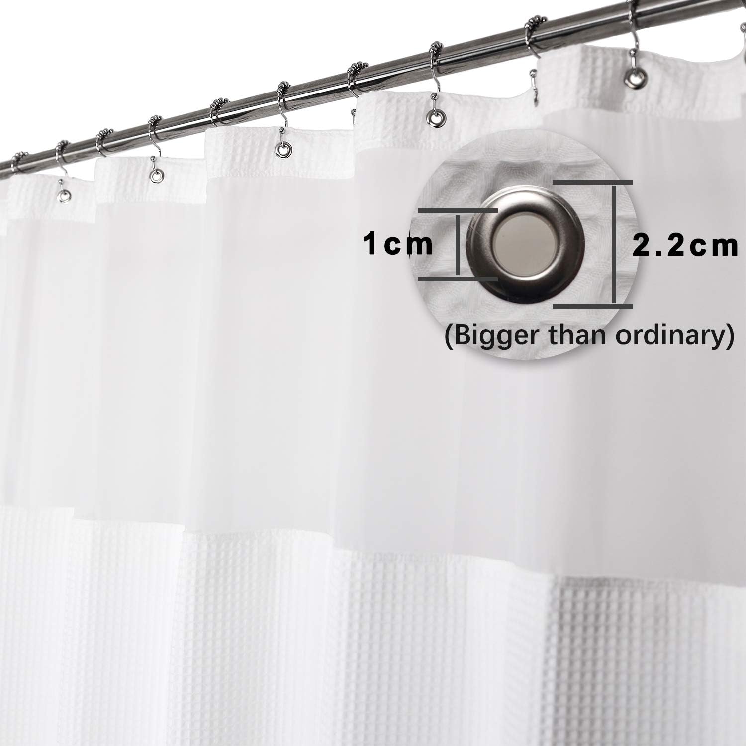 Hotel Style Cotton Shower Curtain with Snap-in Fabric Liner, Mesh Window Top, Honeycomb Waffle Weave Cotton Blend Fabric, Washable, White, 71x72 Inches: Home & Kitchen