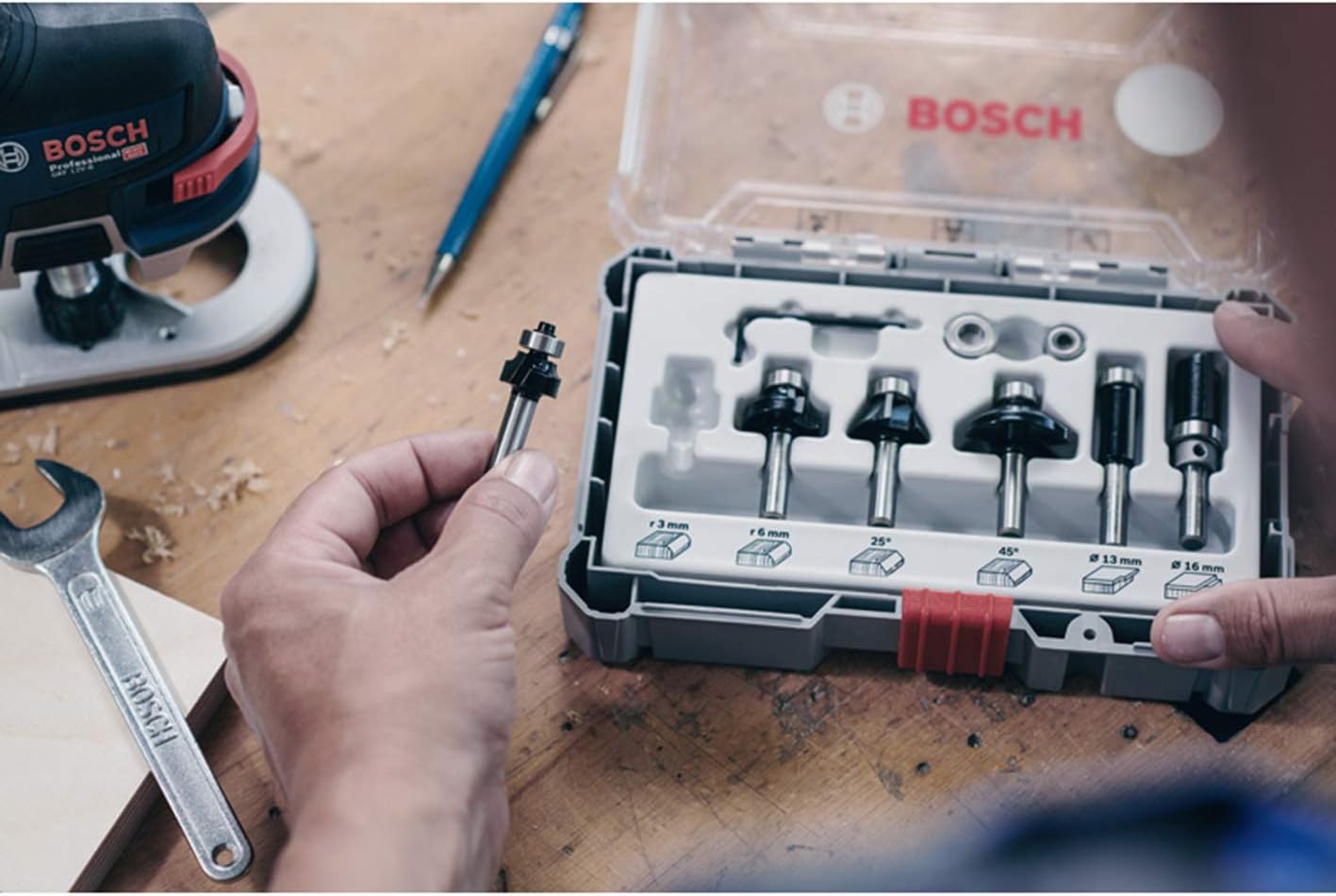 Bosch Professional 6 pcs. Trim & Edging Router Bit Set (for Wood diameter 6 mm Shank, Accessory Router), Multi-coloured - Image 5