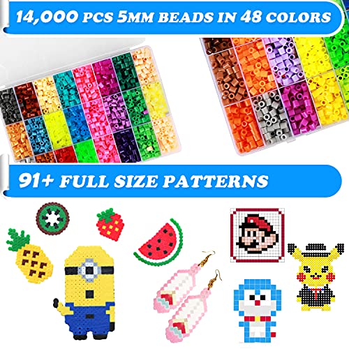 LEIOSAGN Perler Bead Kit/ Fuse Beads, 5MM 14000pcs 48 Colors, 100