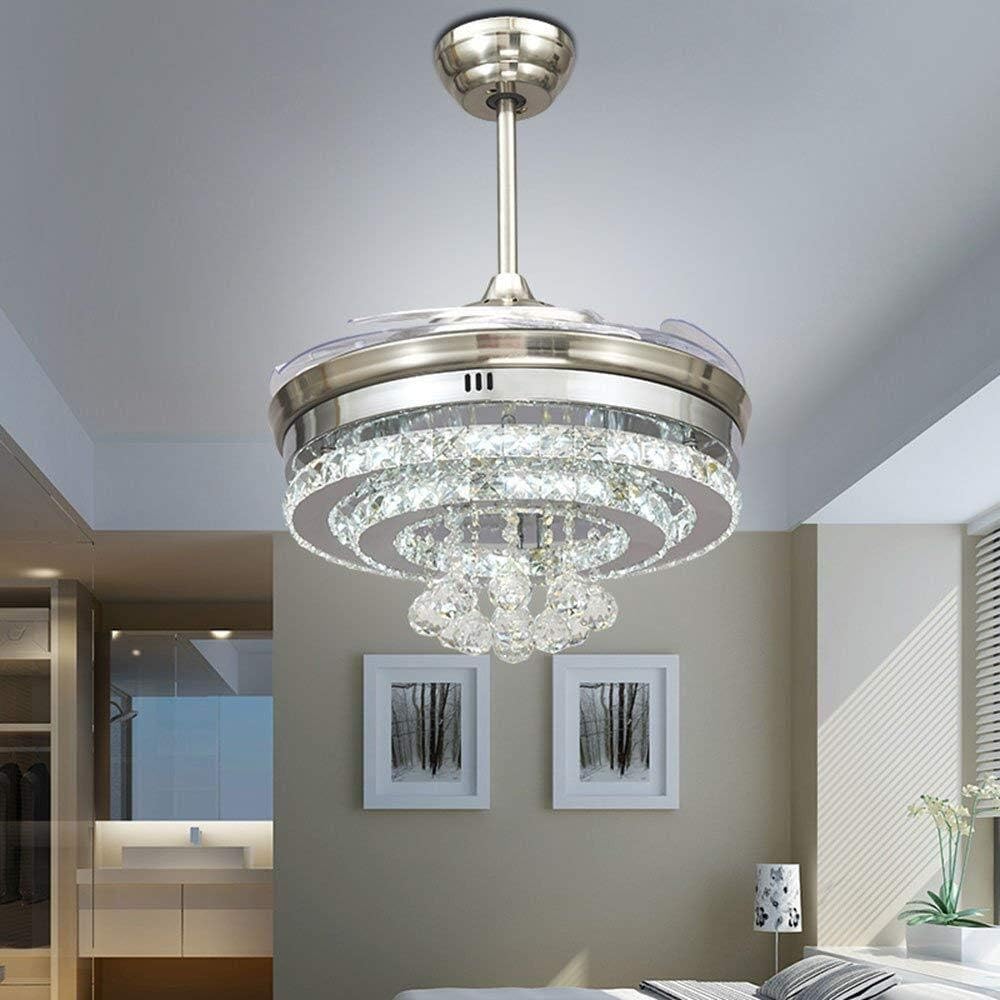 Lighting Groups 42" Invisible Ceiling Fan Light with Remote Control 3 Changed Light and 6 Fan Speed Retractable Blade Ceiling Fan for Indoor Living Room Bedroom Reversible Cool Ceiling Fan (Silver C)