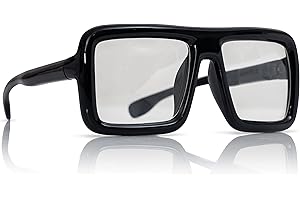Skeleteen Black Oversized Thick Glasses – Shiny Square Frame Old Man Nerd Costume Accessory Clear Lens Spectacles for Adults and Children