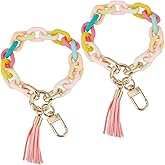SUNNYCLUE 1 Box 2Pcs Wristlet Keychain Chunky Chain Link Keychain Colorful Acrylic Wrist Keychain Bracelets with Tassel Charms Key Ring Bracelet for Women Men Bags Purse Car Keys Mobile Phone Decor