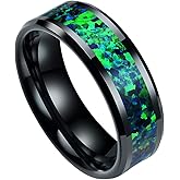DOUX 8mm Silver Tungsten Wedding Ring for Men Blue Green 0pal Inlay Galaxy Black Ceramic Ring Wedding Band Comfort Fit