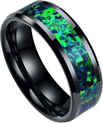 Women Or Men S Tungsten Carbide Wedding Band Rainbow Opal Celtic Dragon Knot Mens Wedding Bands Rings Black Band With Black Resin And Opal Inlay Celtic Dragon Knot Tungsten Carbide Ring With Mens And Womens For