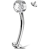 OUFER Titanium Belly Button Rings, 14G Floating Navel Piercing Jewelry, Purple/Blue/Pink/Clear CZ Internal Thread Belly Rings For Women Men, Silver Belly Piercing Jewelry