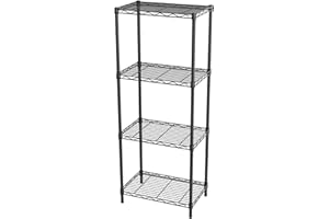 SINGAYE 4 Tier Shelf Adjustable Storage Shelf 400LBS Load Capacity Metal Storage Rack,Black 12”DX18”WX43.5” H