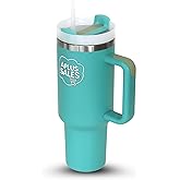 30 oz Tumbler with Handle & Straw Lid - Stainless Steel Tumbler - Tea, Beverages & Travel Coffee Mug - Leakproof & Double-Walled Insulated Cup Water Bottle with Straw - Cup Holder Size - Lake Green