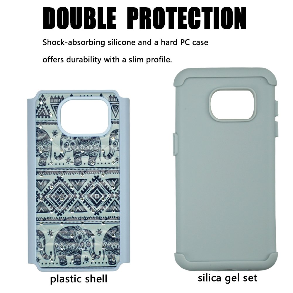 Galaxy S7 Case, MagicSky [Shock Absorption] Studded Rhinestone Bling Hybrid Dual Layer Armor Defender Protective Case Cover for Samsung Galaxy S7 (Elephant)