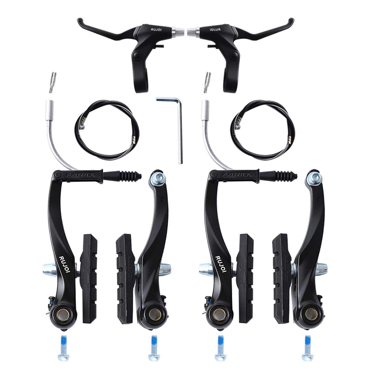 RUJOI Bicycle Brake Set V-Type, 110 mm V-Brake Caliper, 70 mm Bicycle Brake Pad Set, Aluminium Bicycle Brake Lever, F/R Brake Housing and Cable, Brakes V-Type Replacement Set for MTB, Road Bike, BMX