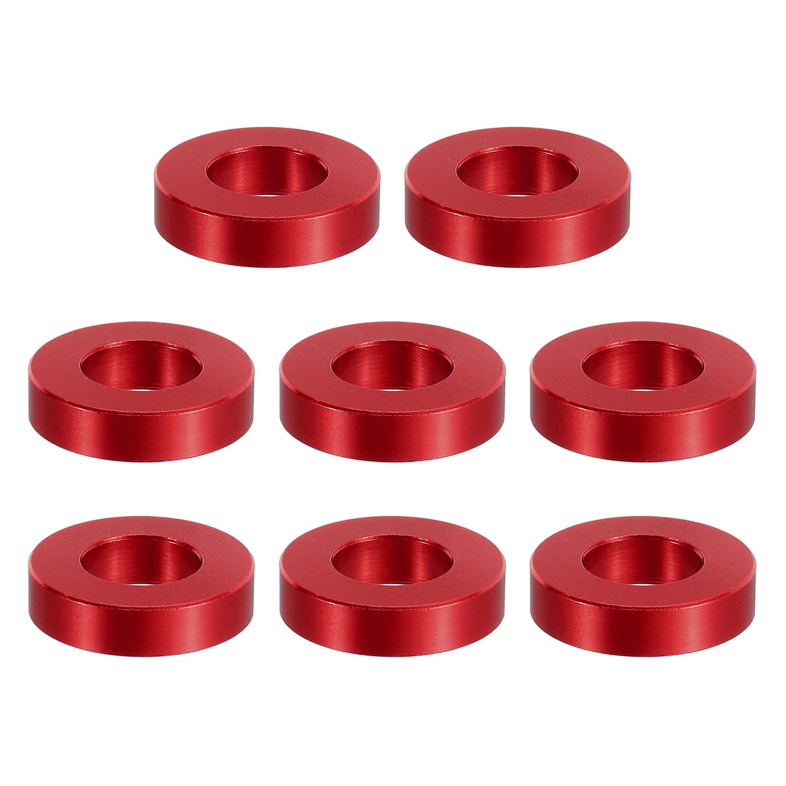 PATIKIL M10 Aluminum Spacer, 8 Pcs Metal Spacers Aluminum 10.5mm ID x 20mm OD x 5mm L Aluminum Spacer Screw Standoff Round for 2/5in or M10 Screw Bolt,Red