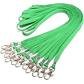 Lanyards 10 Pcs Bulk Lanyard for Id Badges Flat Lanyard with Badge Clip Swivel Hook (10, Green)