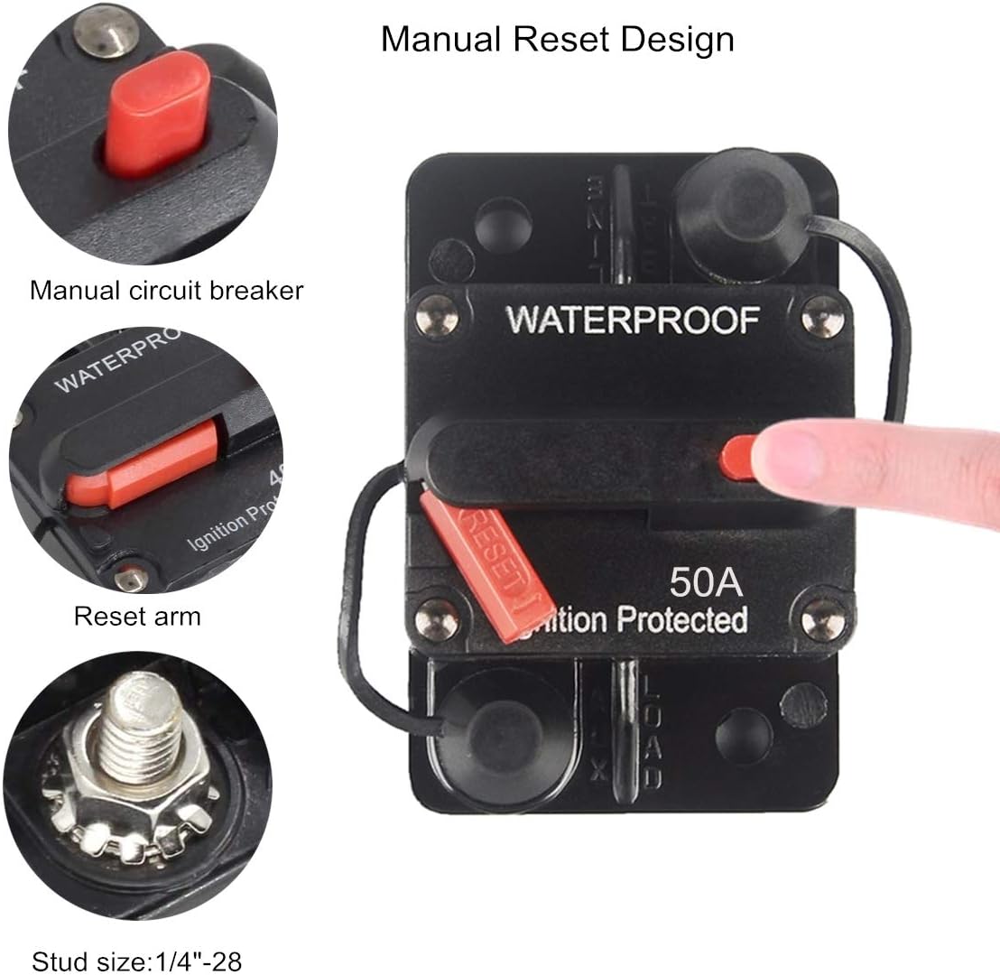 OUHL 50 Amp Circuit Breaker Manual Reset 30-250A for Car Truck Rv ATV Marine Trolling Motors Boat Vehicles,12V-48V DC Waterproof (50A): Automotive