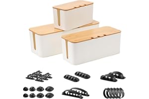 Aledaras Cable Management Box, Cable Organizer Box, 3 Pack Cord Organizer with 20 Cable Clips Set and 5 Reusable Cable Ties for TV Wires, Computer, Router and Under Desk Power Strip (White)