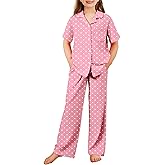 Arshiner Pajamas for Girls Short Sleeve Long Pants Outfit 2 Piece Sleepwear Button Pjs Sets