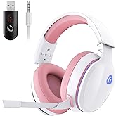 Gtheos 2.4GHz Wireless Gaming Headset for PS5, PS4 Fortnite & FPS Gamers, PC, Nintendo Switch, Bluetooth 5.3 Gaming Headphones with Noise Canceling Mic, Stereo Sound, 40+Hr Battery (Pink)