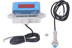 Motor Tachometer, DC 8V-24V, Red LED 4 Digits Display, IP68 Waterproof, 10-9999 RPM Range, Hall Sensor Included