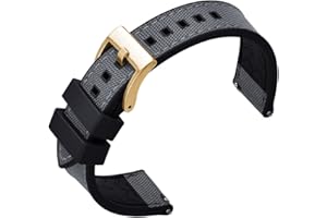 PTFULUOS Premium Upgrades Soft Hybrid (Fkm/Fpm Rubber and Sailcloth) Watch Bands for Men,20mm 22mm Waterproof Quick Release Replacement Watch Straps,Silver/Black/Gold/Rose Gold Brushed Buckle