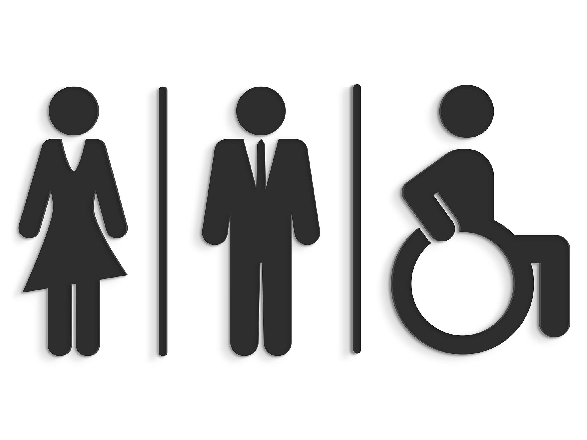 3DP Signs - Embossed Toilet Design Door Sign WCL (15 cm) Black Toilet Signs Self-Adhesive - Modern Women's Toilet Sticker Bathroom Sign for Doors - Man Woman Wheelchair User Disabled Toilet Sign