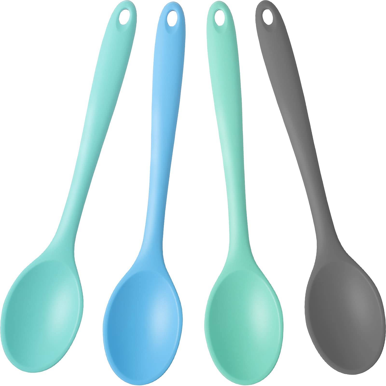 Photo 1 of 4 Pcs Silicone Mixing Spoons Nonstick Heat Resistant Silicone Cooking Spoon Multicolor Serving Baking Utensil for Kitchen Baking Serving Stirring