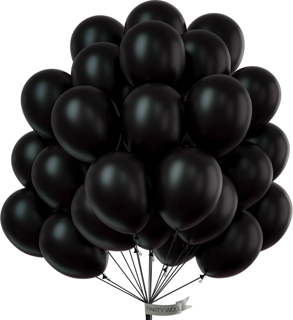 PartyWoo Black Balloons 50 Pcs 12 Inch Latex with 20m Ribbon Birthday Wedding