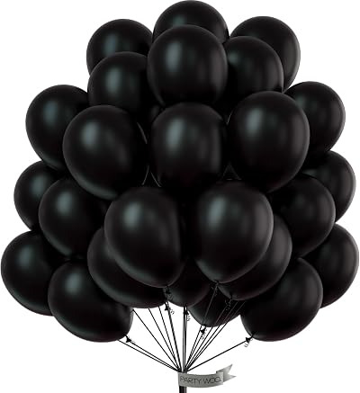 PartyWoo Black Balloons 50 Pcs 12 Inch Latex with 20m Ribbon Birthday Wedding