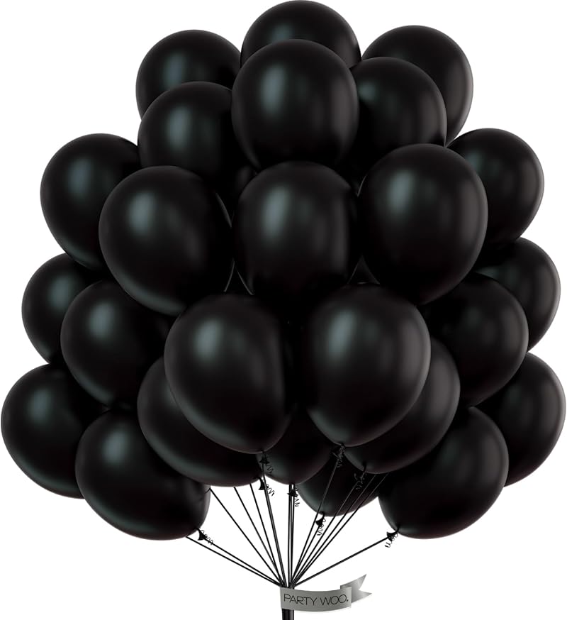 PartyWoo Black Balloons 50 Pcs 12 Inch Latex with 20m Ribbon Birthday Wedding