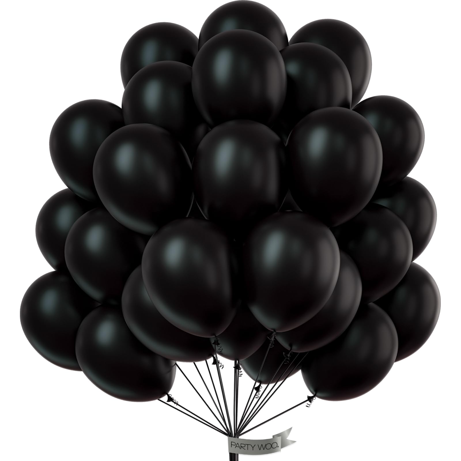 PartyWoo Black Balloons, 50 Pcs 12 Inch Latex Helium Balloons With 20m Ribbon for Birthday, Wedding, Retirement, Baby Shower Decorations