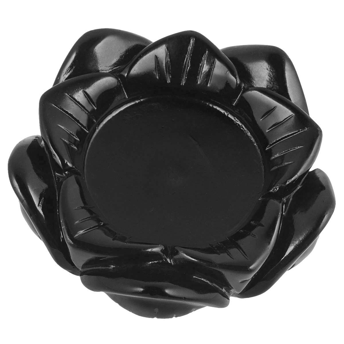 KYEYGWO Black Obsidian Tealight Candle Holder Crystal Lotus Flower Candle Light Stand Stone Candlestick for Home Wedding Table Decoration