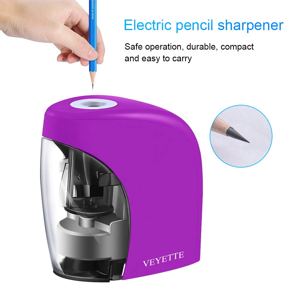 Electric Pencil Sharpener, VEYETTE Purple Portable Pencil Sharpener