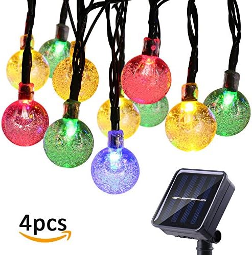 Icicle Solar String Lights Outdoor, 20ft 30 LED Solar Bubble Globe String Lights Fairy Lighting for Indoor/Outdoor, Patio, Lawn, Garden, Wedding, Party, Christmas Decorations(4 Pack Multi-color)
