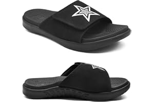 KuaiLu Mens Slides Soft Cushion Sport Sandals with Plantar Fasciitis Arch Support Adjustable Open Toe Summer Slippers Slip on Indoor Outdoor Size 7-15