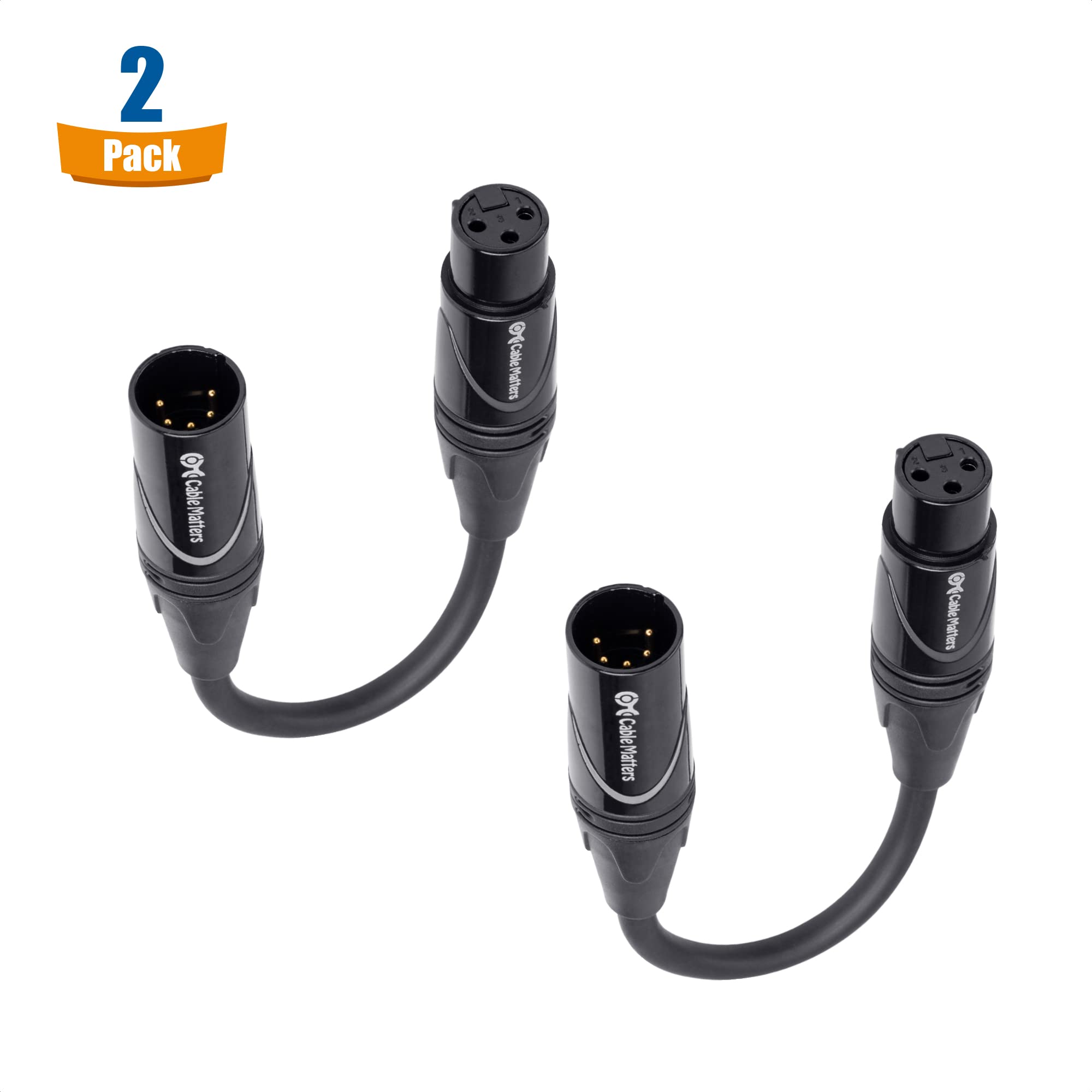 Cable Matters 2-Pack 5 Pin to 3 Pin DMX Lighting Cable - 6 Inches, 5Pin Male to 3Pin Female XLR/DMX Adapter Cable, Black