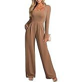 Pink Queen Jumpsuits for Women Dressy Scoop Neck Long Sleeve Wide Leg Romper One Piece Trendy Outfits