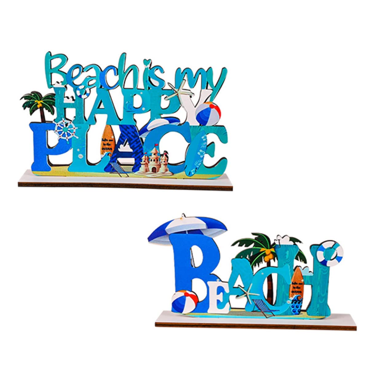 Gogogmee 2Pcs wooden ornaments beach tabletop sign beach wood signs surfboard decor house decor ative table tablescape Party Supplies ative wood household