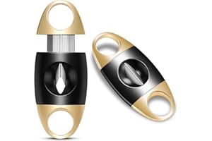 Demcigar V-Cut Cigar Cutter, Stainless Steel Sharp Blade Cigar Guillotine Scissors for Men(Gold+Black)