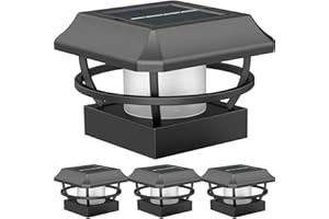 Qualdout Metal Solar Post Lights Outdoor, 4 Pack LED Solar Powered Fence Post Cap Lights Fits 4x4 5x5 6x6 Wooden Posts Deck Waterproof for Landscape, Pathway, Patio, Garden (Black)