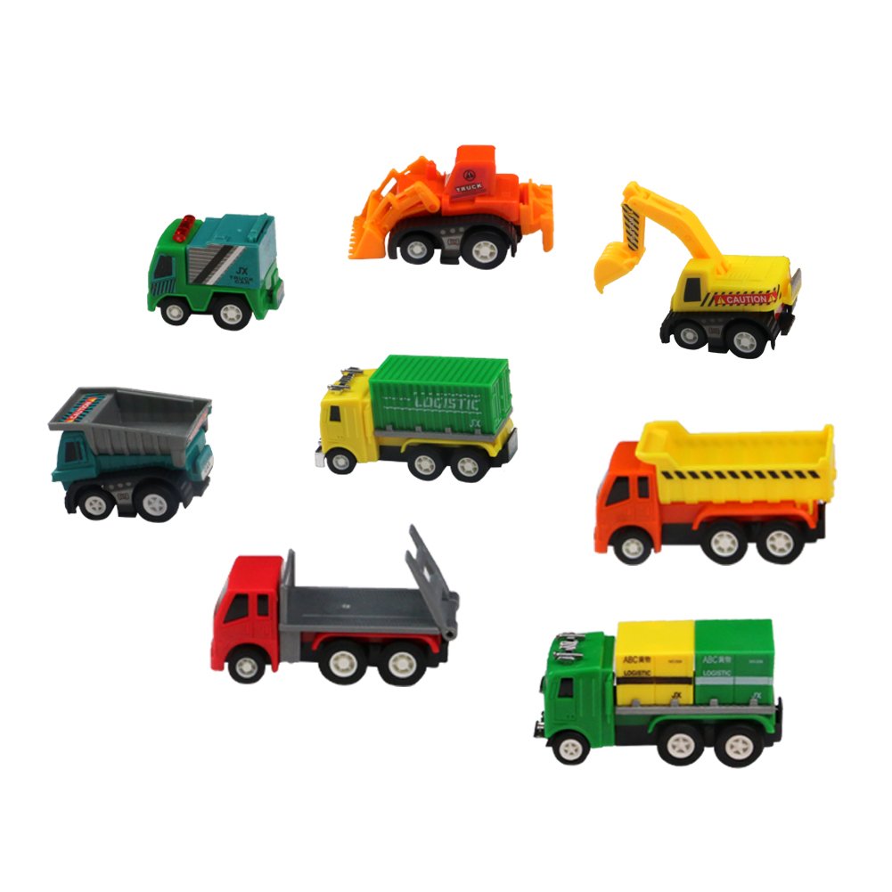 yoptote Pull Back Vehicles Assorted Construction Trucks and Raced Car Toy Mini Toy Cars,8 Pack,Party Favors for Kids Boys Girls 3 4 5 Years Old,Color Vary