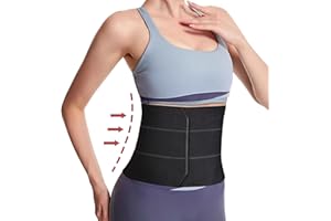 Cozyhealth Elastic Abdominal Binder Lower Waist Support Belt - Umbilical Hernia Support Pad Universal Wide Belly Girdle Stomach Surgical Compression Wrap for Men and Women (Black 3 Panel, 9" H, M)