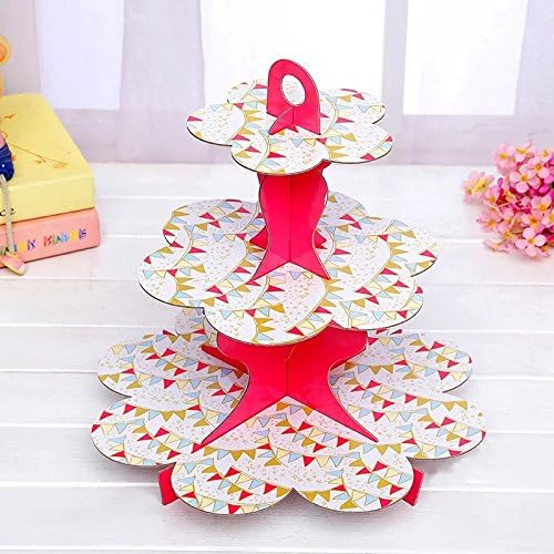 3-Tier Cardboard Party Cupcake Display Stand/Dessert Stand Cupcake Tower/Tea Party Pastry Serving Platter/Cake Tray/Folding Cake Rack for Birthday,Party,Wedding-flag