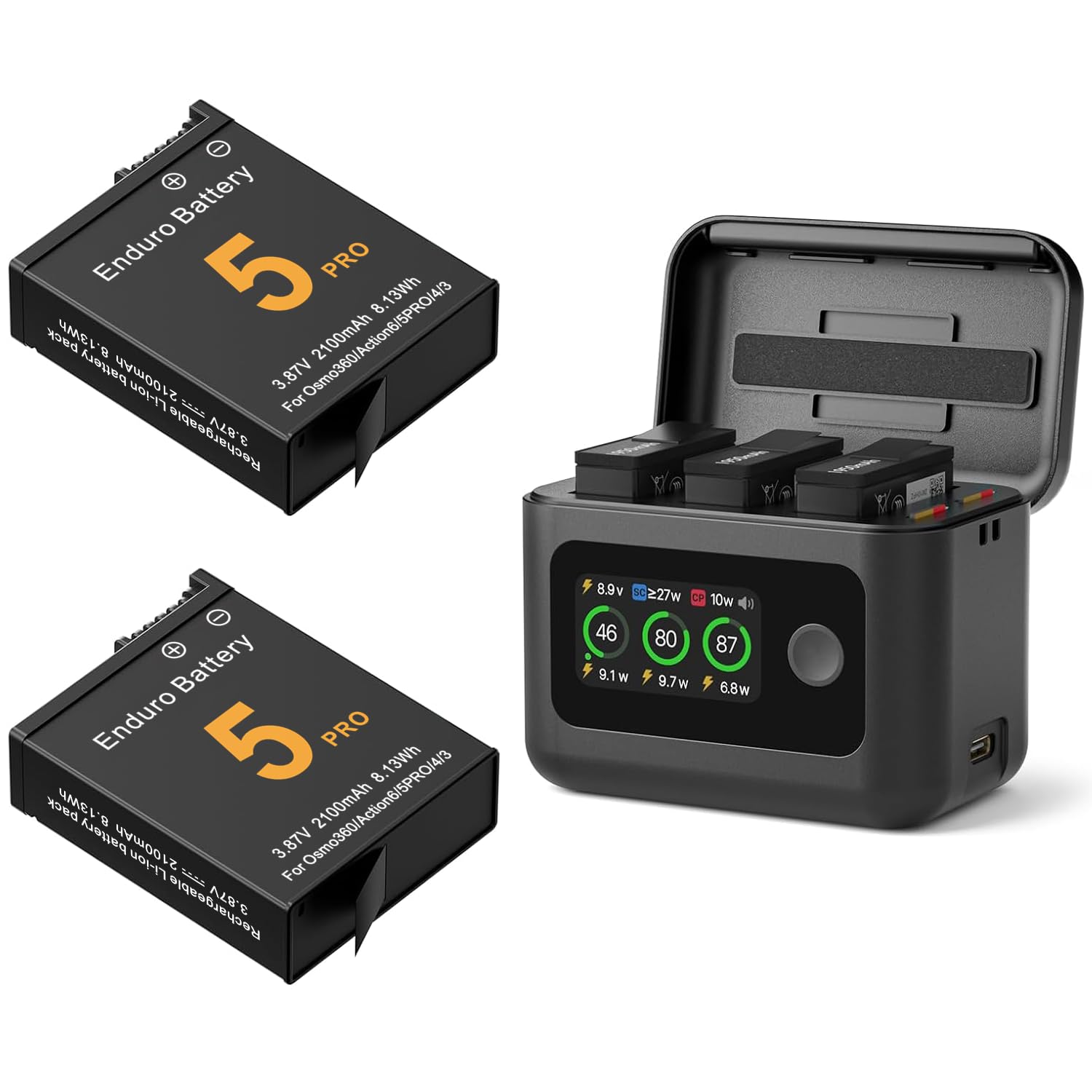 Photo 1 of Rszfnjxry Osmo 360 Battery(2 Packs) with 27W Fast Intelligent Bi-Directional Charging Hub Compatible with DJI Osmo 360/Action 6/Action 5 Pro/Action 4/Action 3 w/LCD Display Shows Battery SOC