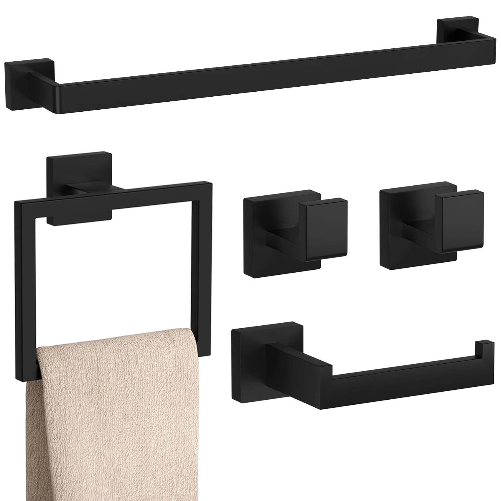 Photo 1 of 5-Pieces Matte Black Bathroom Accessories Set, 23.6 Inch Bath Towel Bar Set, SUS 304 Stainless Steel Bathroom Hardware Set, Towel Racks for Bathroom Wall Mounted.