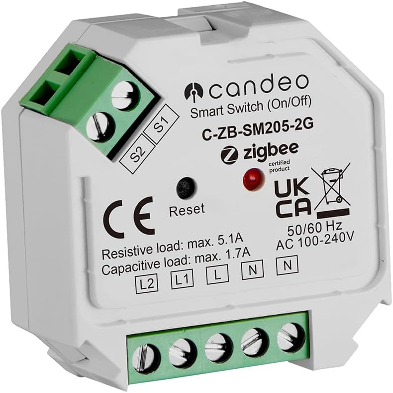 Candeo Zigbee 2-Gang Switch Module Home Assistant SmartThings Dual Channel