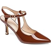 Coutgo Womens High Heels Pointed Toe Ankle Strap Pumps Patent Leather Sexy Stiletto Office Wedding Dress Shoes