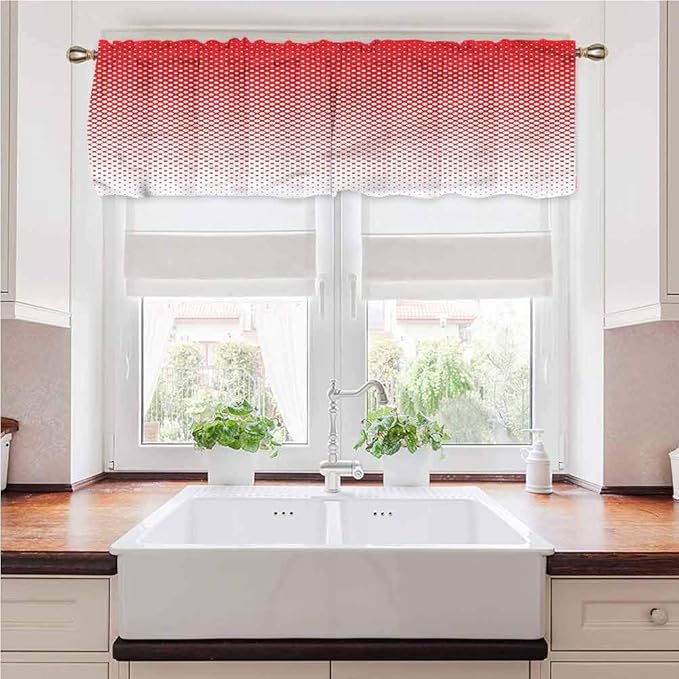 Cortina de cenefa de cortina, color rojo, retro puntillismo ombre, con