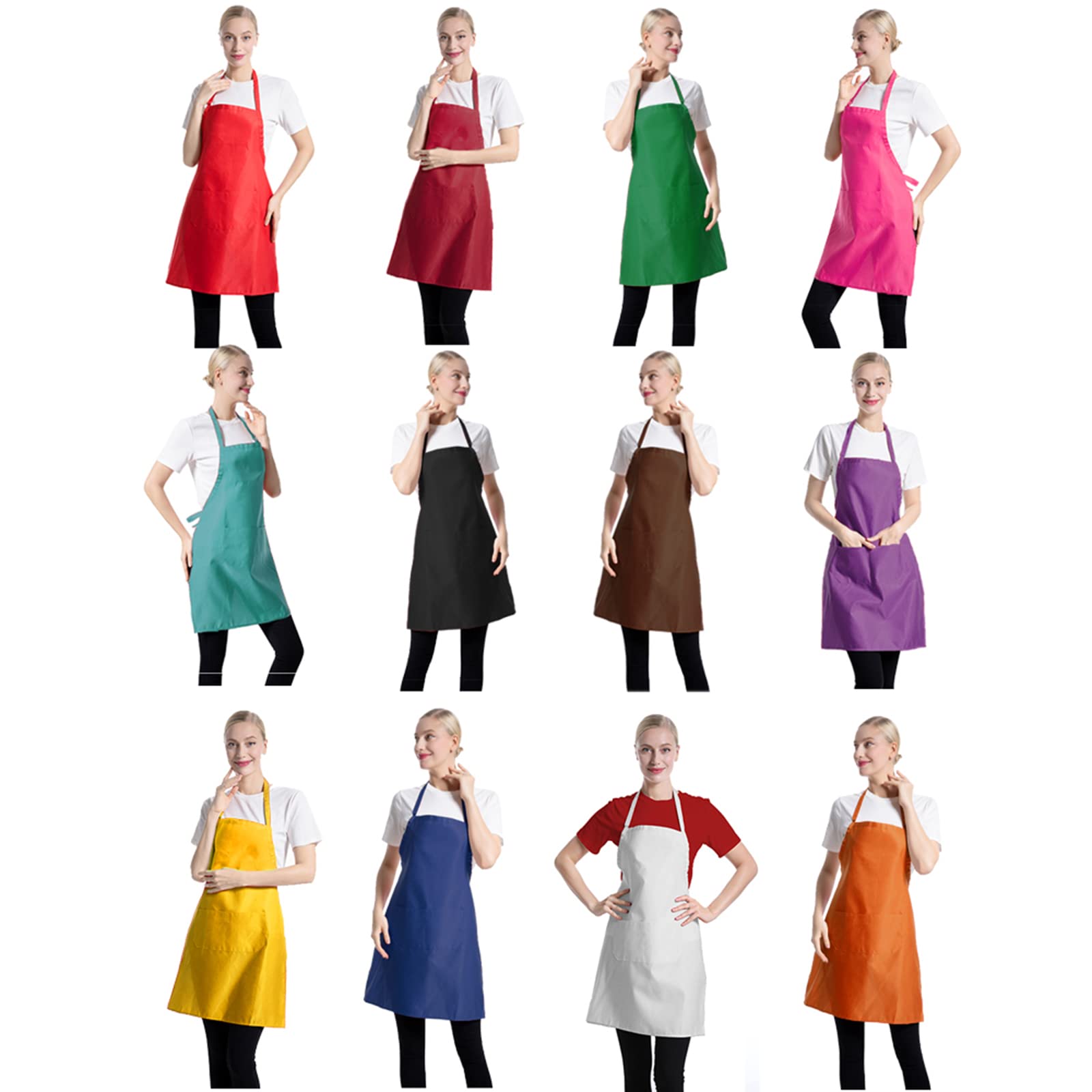 CWFUN 12pack Aprons Bulk for Women Men Waterproof apron for Cooking Baking Kitchen Restaurant Crafting Painting Apron- Bulk Aprons for Girls Waiter Waitress Apron,(Multicolours) — image 1