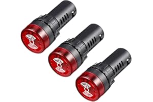uxcell 3Pcs Red Indicator Light with Buzzer AC/DC 12V, 22mm Panel Mount Flashing Alarm, for Electrical Control Panel, HVAC, D