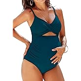 CUPSHE Women's One Piece Swimsuit Maternity Wrapped Front Ruched Pregnancy Bathing Suit Back Hook Cutout