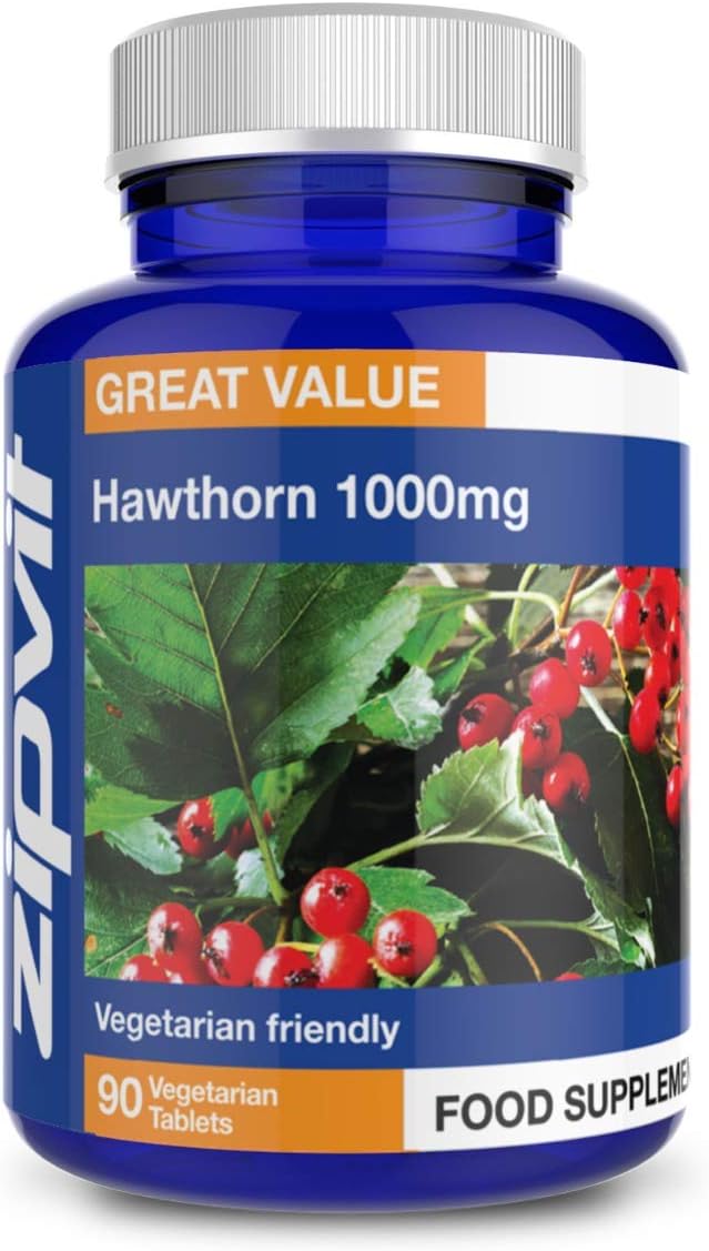 Zipvit Hawthorn Berry Leaf Tablets 1000mg, 90 Vegan Hawthorn Tablets 3 Month Supply, 1 count (Pack of 90)