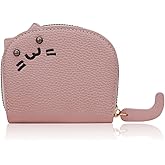 AfitLulu Cedit Card Holder, Accordian Credit Card Wallet for Women with 11 Slots, Cute Cat Leather Card Holder (Pink)