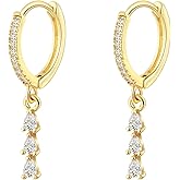 Sargetou Gold Earrings for Women,14K Gold Plated Trendy CZ Irregular Hoop Dangle Earrings Fashion Jewelry Gift for Her